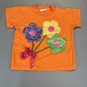 Young Hearts Girls Short Sleeve Orange Shirt Flowers 3T Vintage 90s